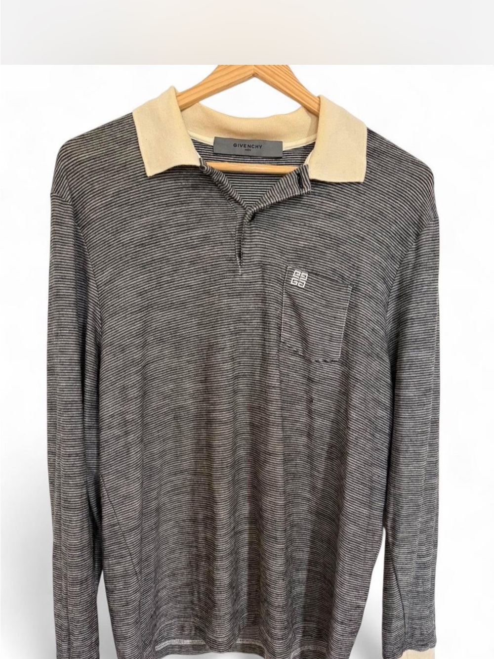 Givenchy Striped Long-Sleeve Polo with Cream Collar